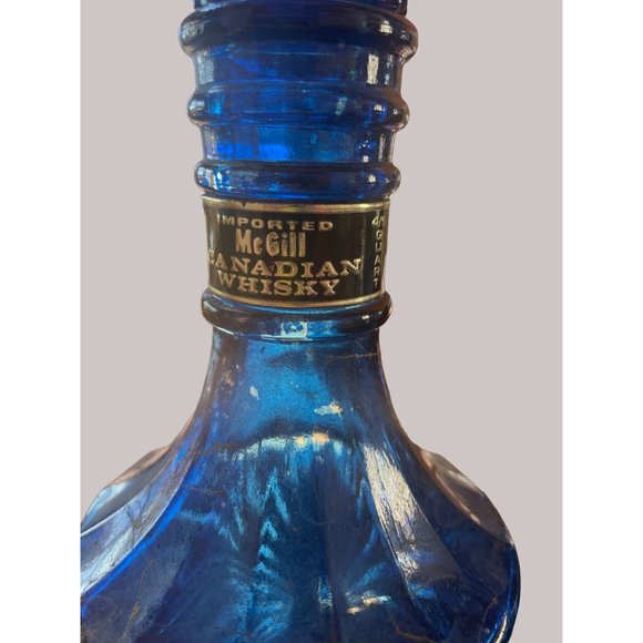 Imported McGill Canadian Whiskey 2 Cobalt Blue Decanters Bottled by James B Beam - Picture 4 of 10